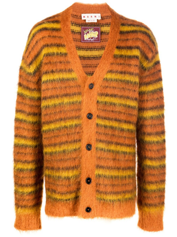 CARDIGAN IN MISTO MOHAIR A RIGHE