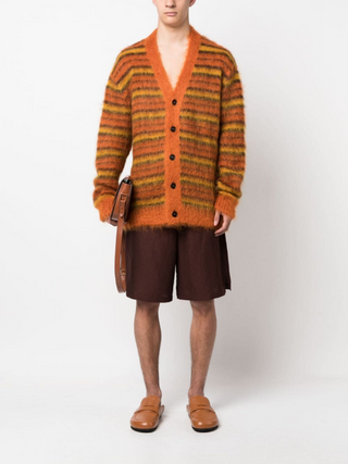 CARDIGAN IN MISTO MOHAIR A RIGHE